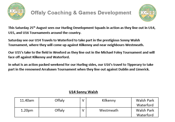 Massive weekend in store for Offaly Hurling Development Squads
