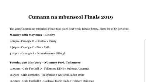 Cumman na mbunscol Finals Announced